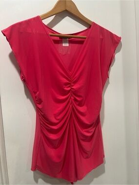 American City Wear Pink Ruched V-Neck Blouse